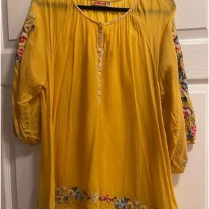 Johnny Was Yellow Embroidered Blouse